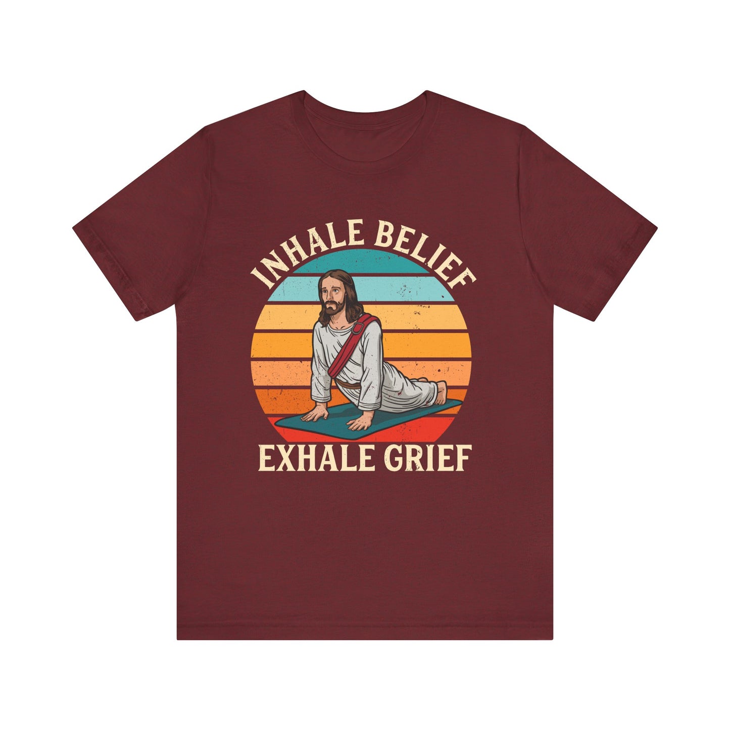 Jesus Inhale Belief Exhale Grief Shirt – Christian Yoga Retro Faith Wellness Tee