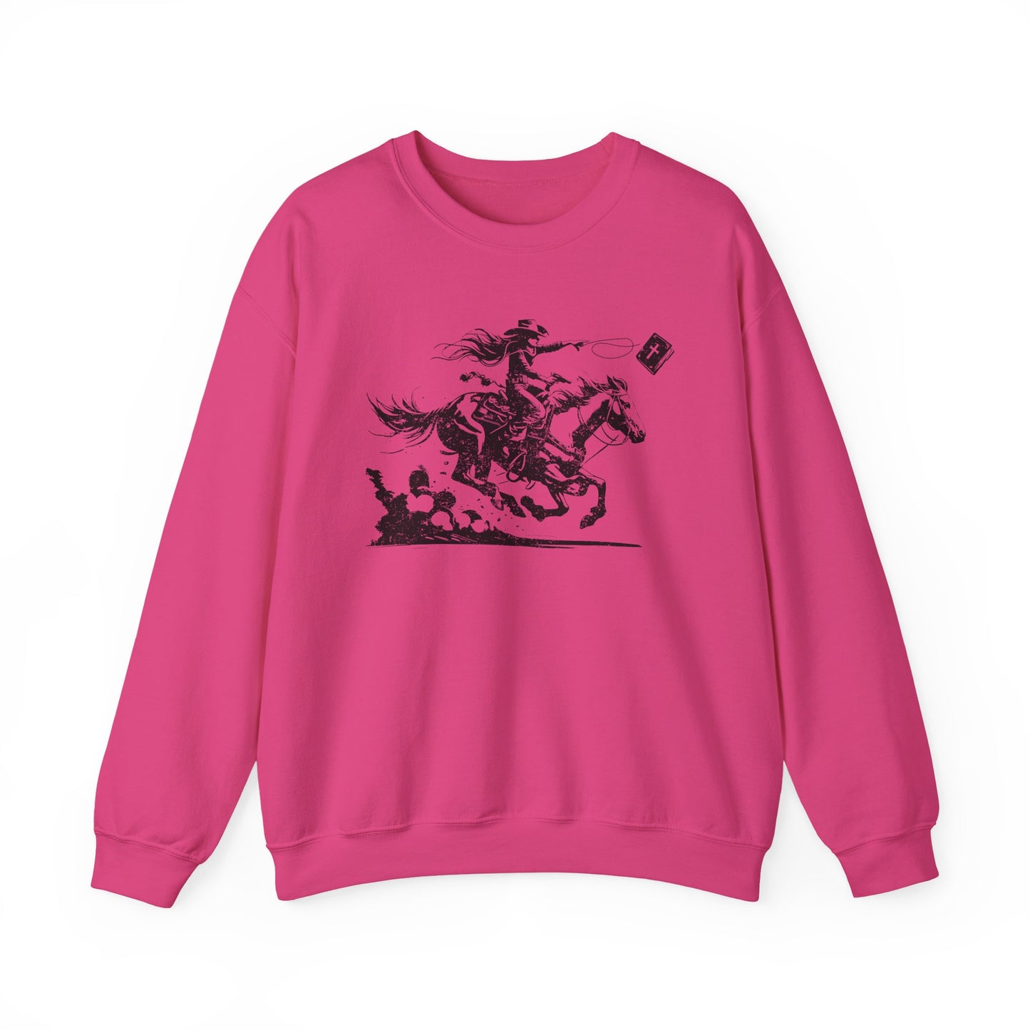 Cowgirl Riding Horse Sweatshirt – Christian Scripture Western Rodeo Texas Pullover