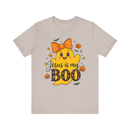 Jesus Is My Boo Shirt – Cute Christian Ghost with Bow Halloween Faith Tee