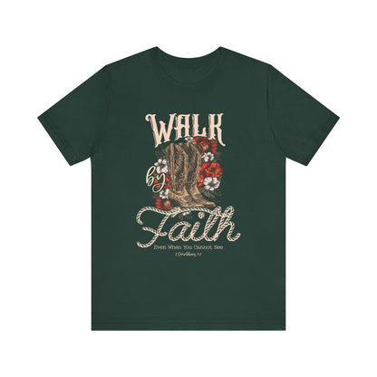 Walk by Faith Shirt – 2 Corinthians 5:7 Christian Jesus Bible Verse Tee