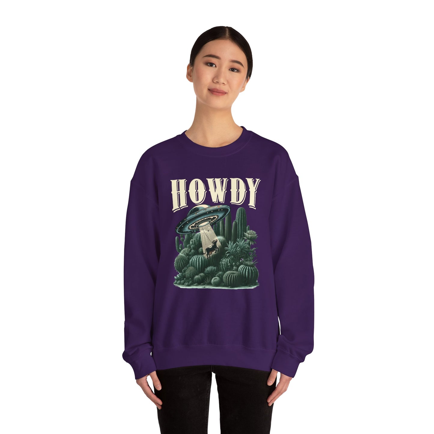 Howdy Cow Abduction Sweatshirt – Western UFO Rodeo Cactus Texas Pullover