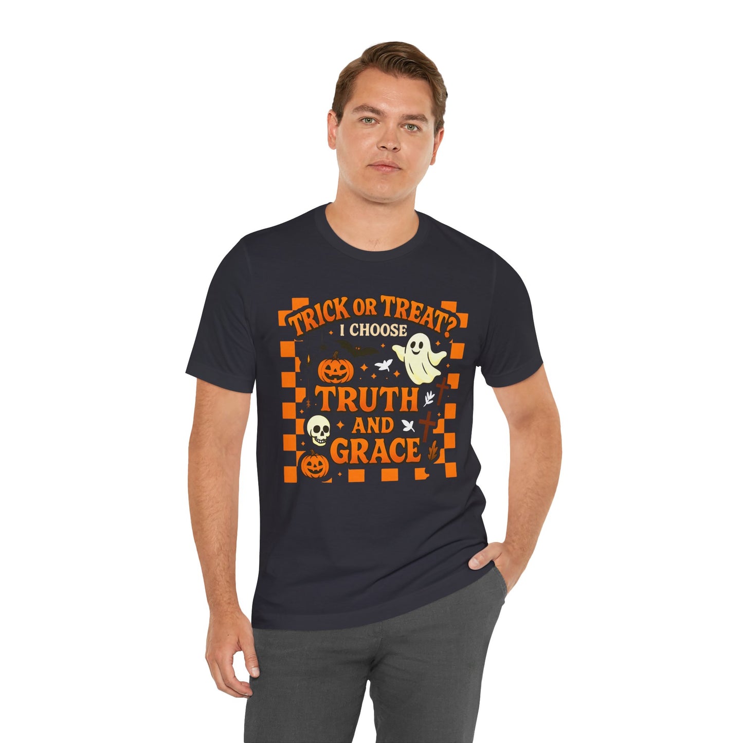 Trick or Treat I Choose Truth and Grace Shirt – Christian Halloween Faith Tee