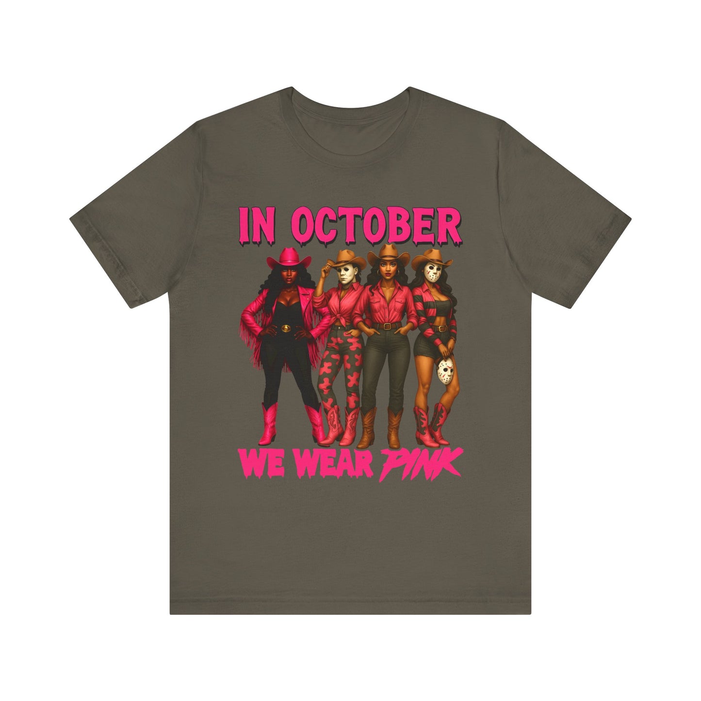 In October We Wear Pink Shirt – Western Cowgirl Squad Halloween Awareness Tee