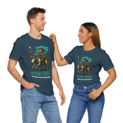 Spooky Rodeo Shirt Skeleton Cowboy Halloween Tee, Western Bull Rider Graphic for Fall