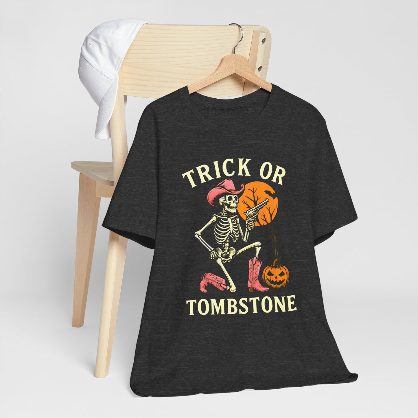 Trick or Tombstone Shirt Funny Skeleton Cowboy Halloween Tee, Spooky Western Rodeo Outfit