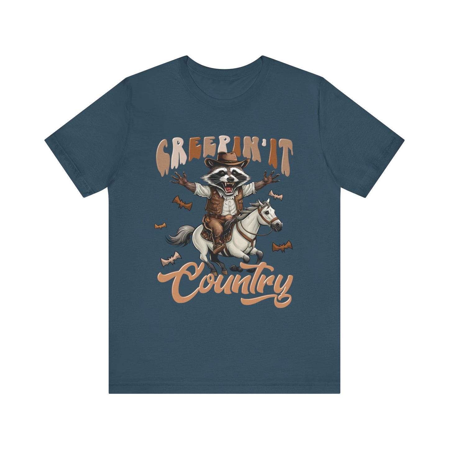 Creepin It Country Creepy Raccoon Halloween Horse Ride Howdy T-Shirt