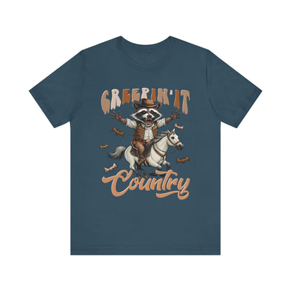 Creepin It Country Creepy Raccoon Halloween Horse Ride Howdy T-Shirt