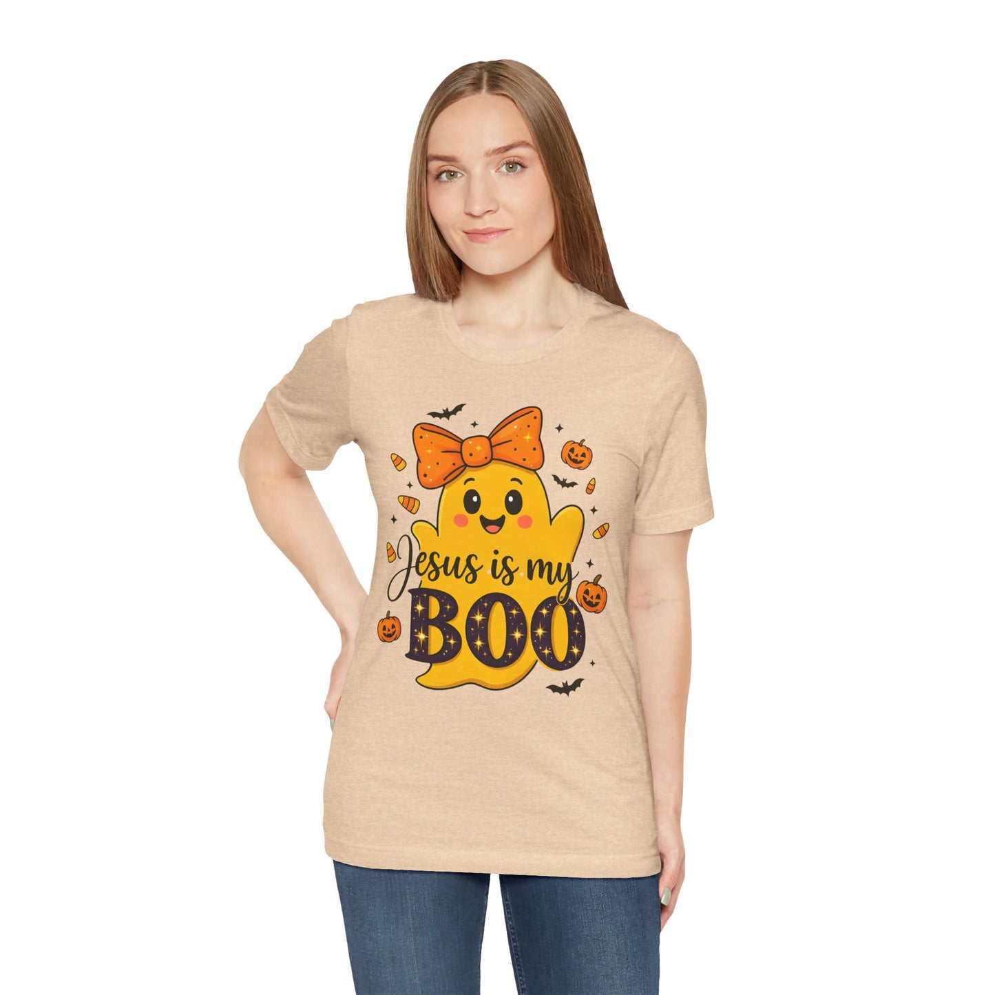Jesus Is My Boo Shirt – Cute Christian Ghost with Bow Halloween Faith Tee