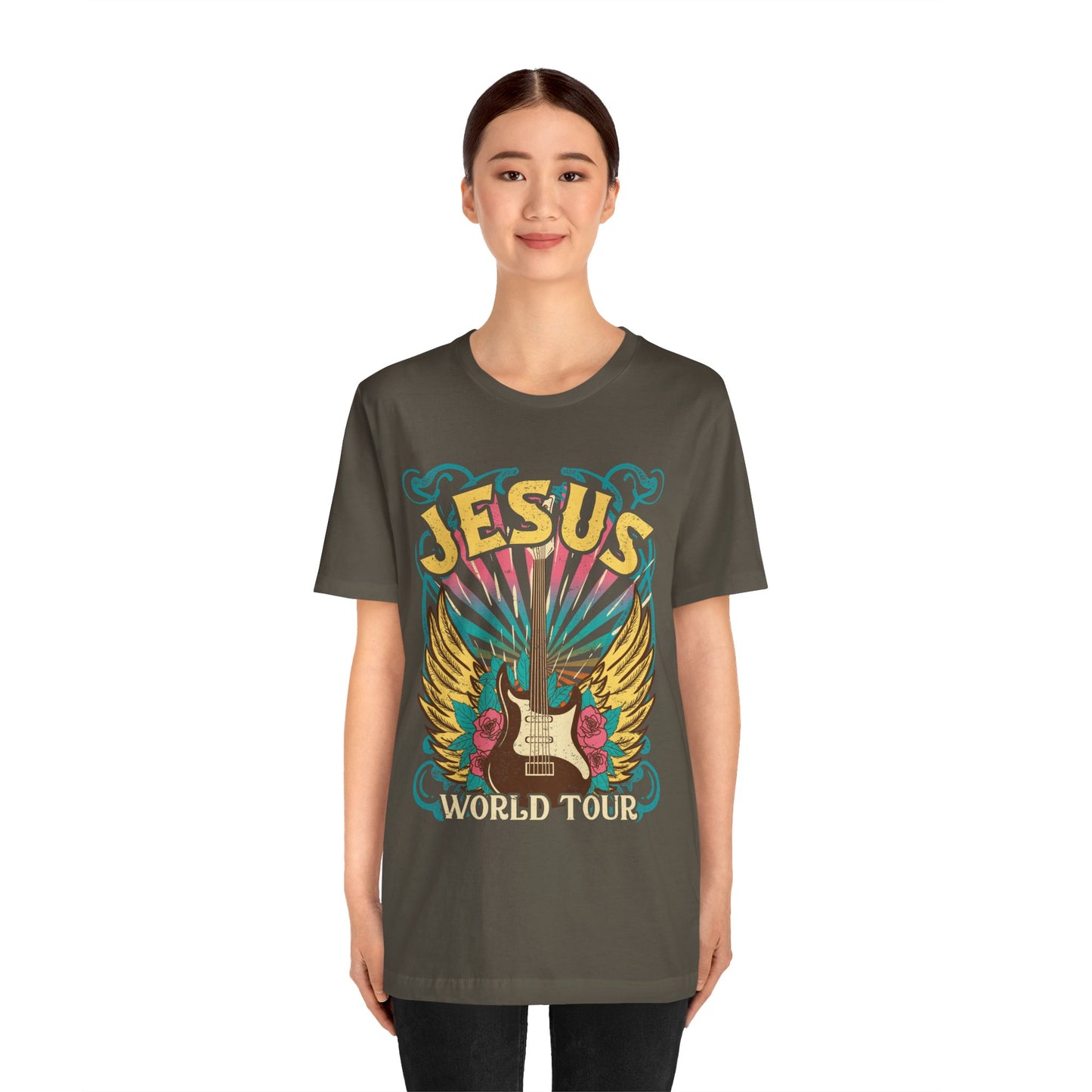 Jesus World Tour Shirt – Retro 70s 80s Rock Concert Guitar Christian Tee