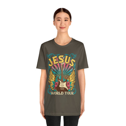 Jesus World Tour Shirt – Retro 70s 80s Rock Concert Guitar Christian Tee
