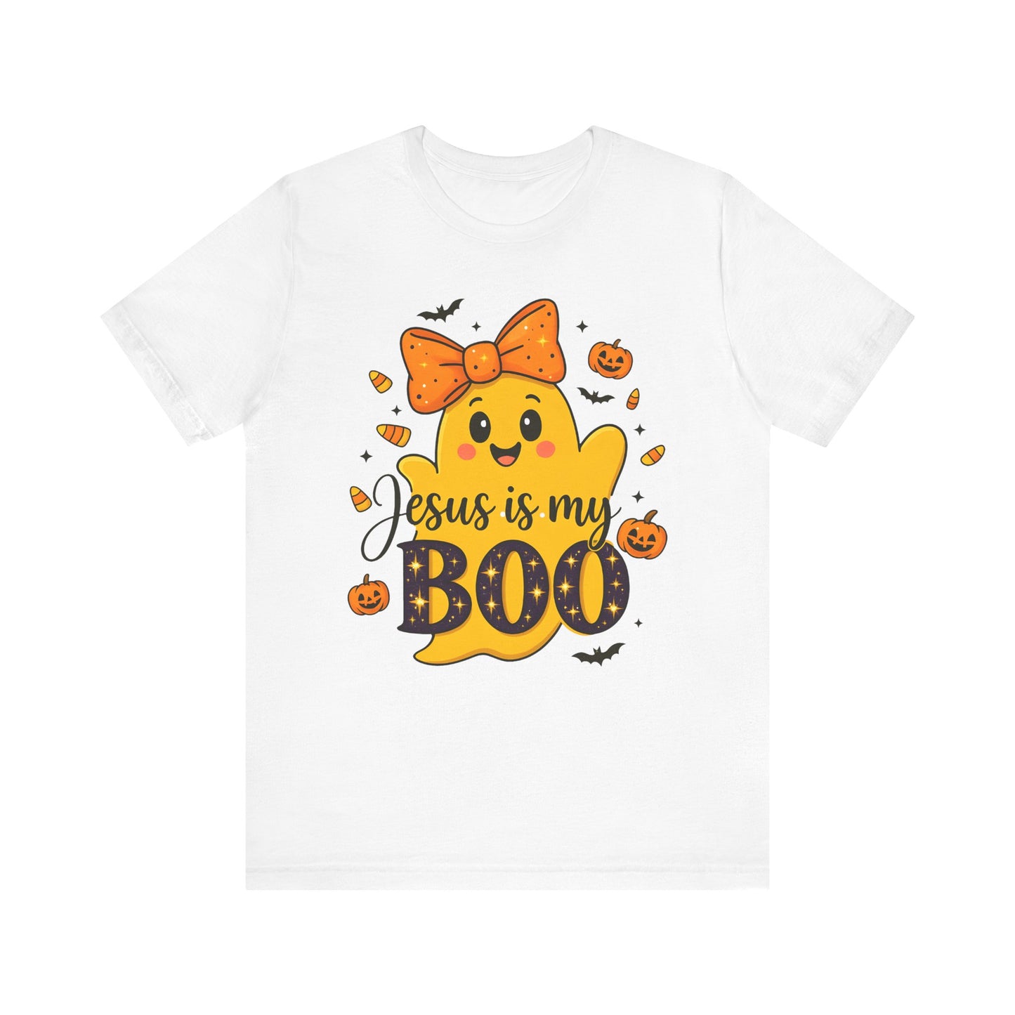 Jesus Is My Boo Shirt – Cute Christian Ghost with Bow Halloween Faith Tee