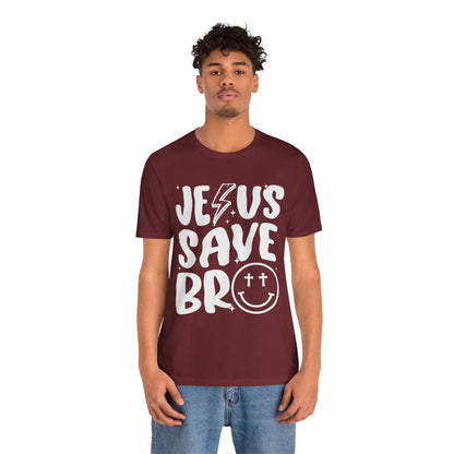 Jesus Saves Bro Shirt – Funny Retro Christian Cross Christmas Faith Tee