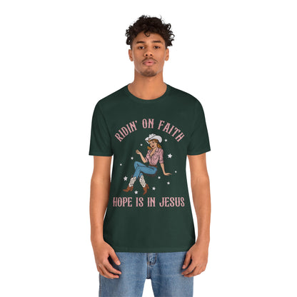 Ridin’ On Faith Shirt – Christian Cowgirl Rodeo Western Jesus Tee