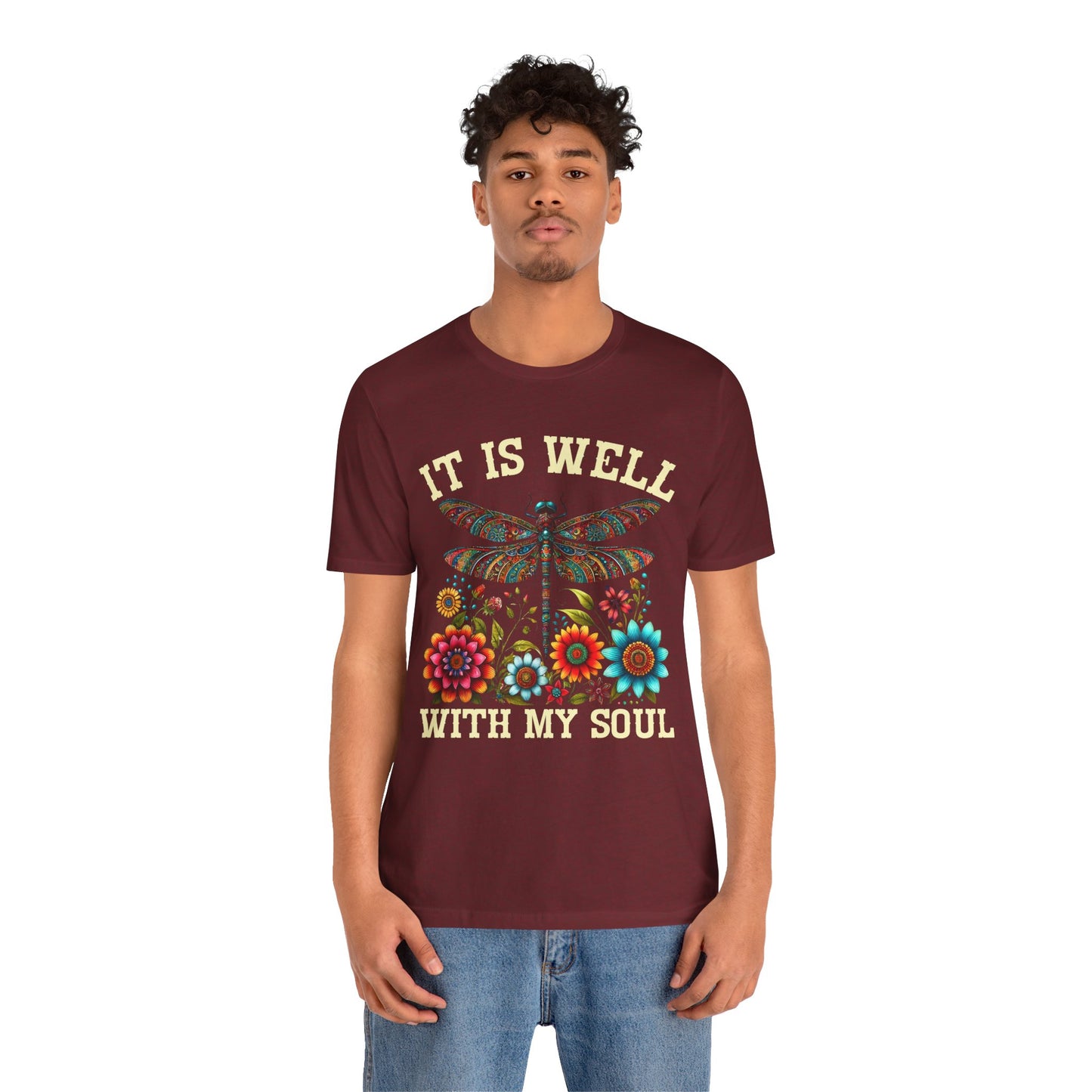 It Is Well With My Soul Shirt – Boho Dragonfly Floral Christian Hymn Faith Tee