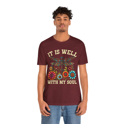 It Is Well With My Soul Shirt – Boho Dragonfly Floral Christian Hymn Faith Tee