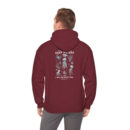 Deep Waters Hoodie – Isaiah 43:2 Christian Ocean Bible Verse Pullover