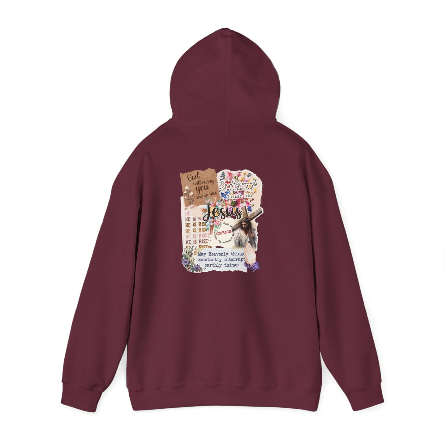Jesus Collage Floral Hoodie – Christian Faith Bible Verses Cross Pullover