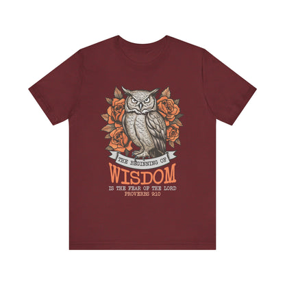 The Beginning of Wisdom Shirt – Boho Owl Flowers Christian Proverbs 9:10 Tee