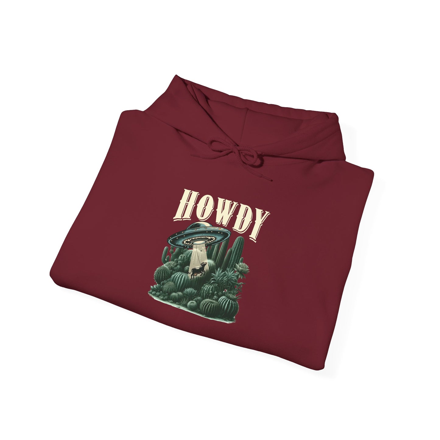Howdy Cow Abduction Hoodie – Western UFO Rodeo Cactus Desert Texas Pullover
