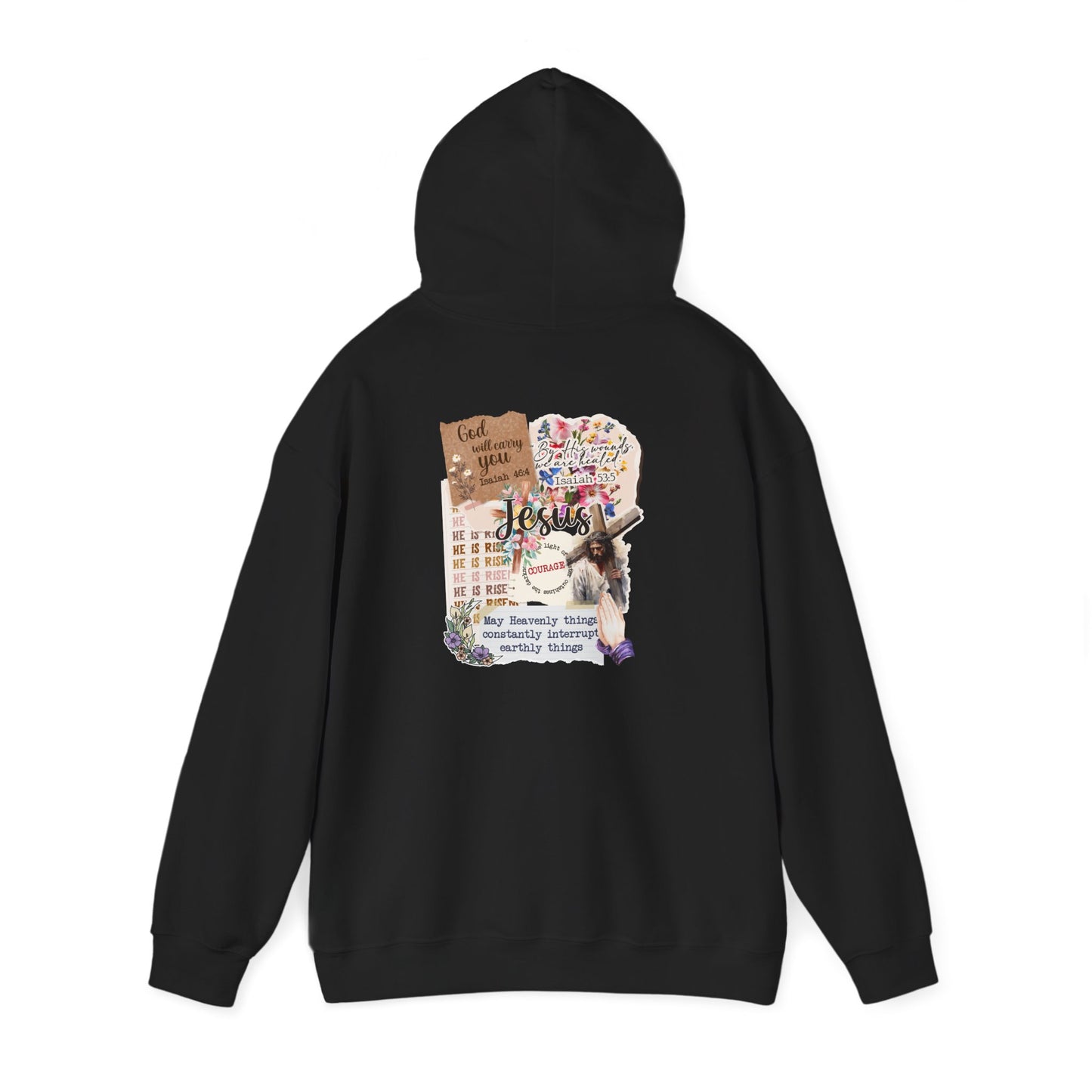 Jesus Collage Floral Hoodie – Christian Faith Bible Verse Cross Pullover