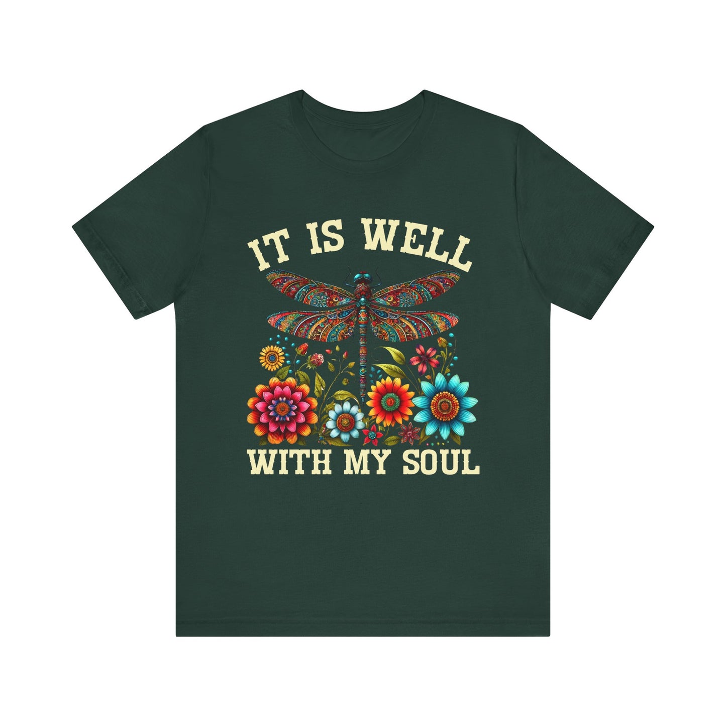 It Is Well With My Soul Shirt – Boho Dragonfly Floral Christian Hymn Faith Tee
