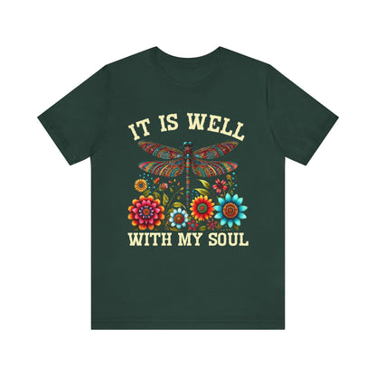 It Is Well With My Soul Shirt – Boho Dragonfly Floral Christian Hymn Faith Tee