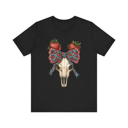 Retro Strawberry Cow Skull Shirt – Western Coquette Summer Vibes Tee