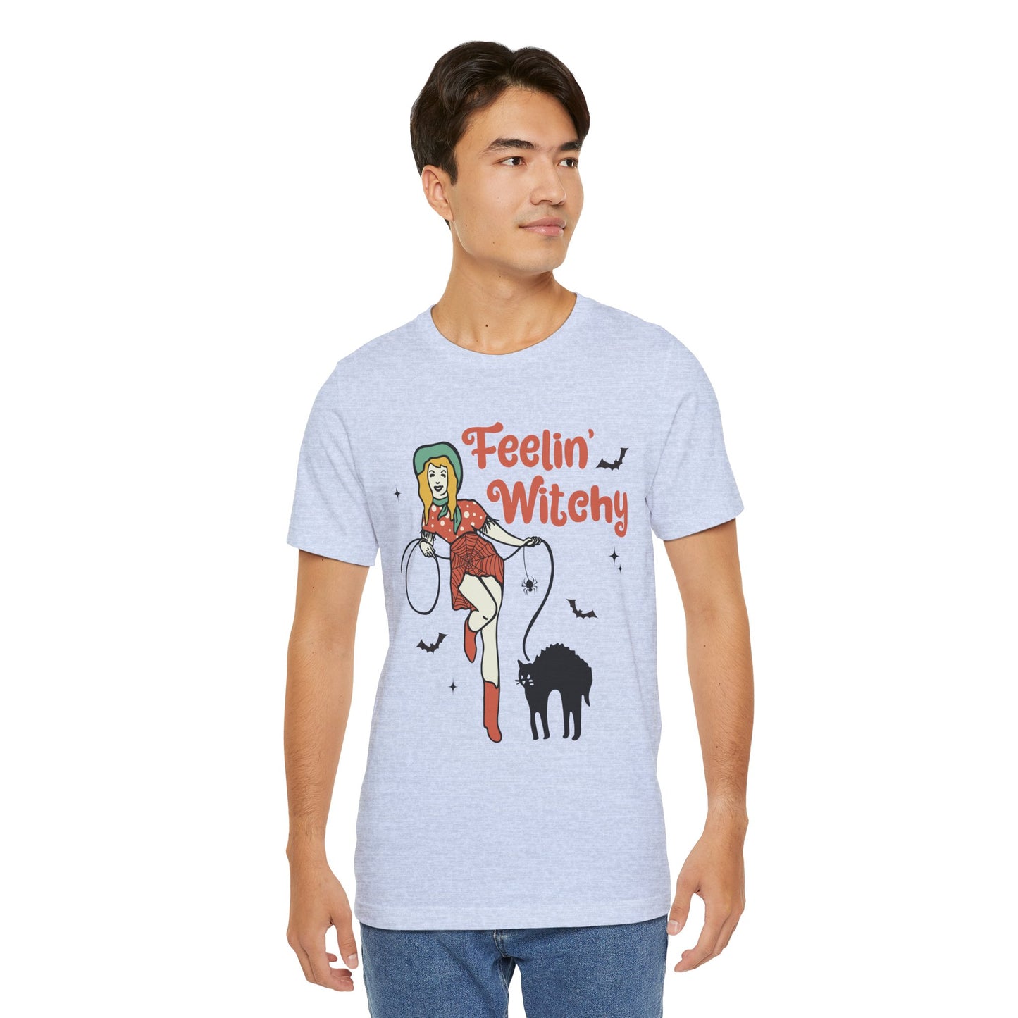 Feelin’ Witchy Shirt Vintage Pin-Up Witch & Black Cat Halloween Tee