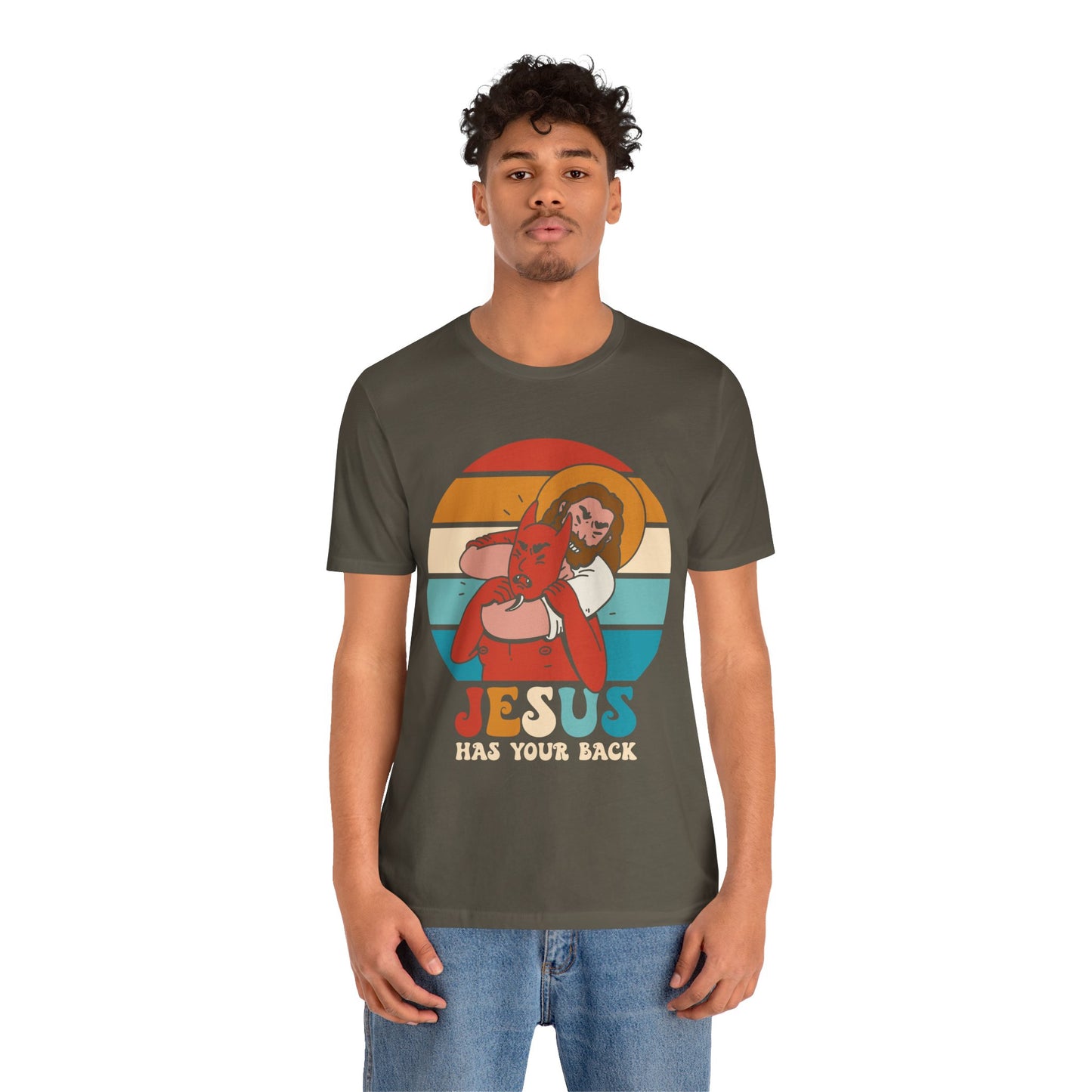 Hey Devil Jesus Has Your Back T-Shirt, Funny Christian Retro Halloween Tee