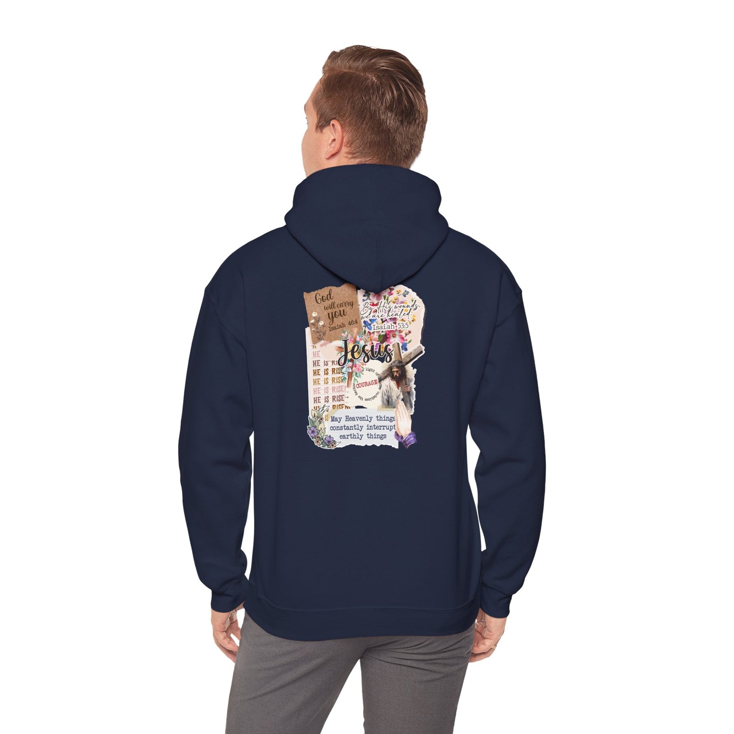 Jesus Collage Floral Hoodie – Christian Faith Bible Verses Cross Pullover