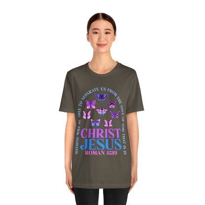 The Love of God in Christ Jesus Shirt – Boho Butterfly Romans 8:39 Faith Tee