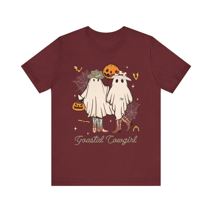 Ghostal Coastal Cowgirl T-Shirt, Western Ghost Halloween Tee, Spooky Cute Rodeo Shirt