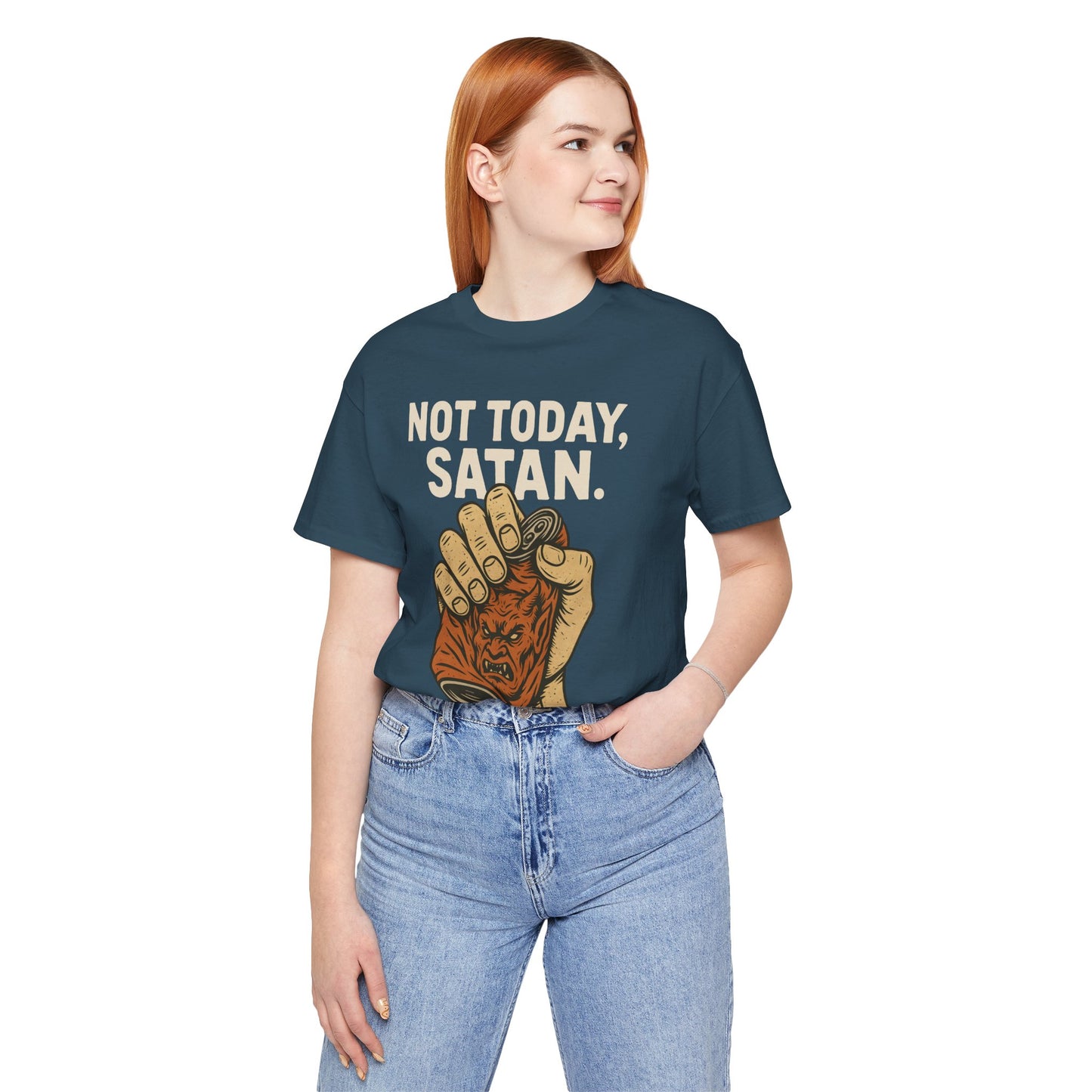 Not Today Satan Shirt – Funny Christian Faith Halloween Anti-Devil Tee