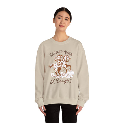 Blessed with a Cowgirl Sweatshirt – Retro Christian Western Rodeo Pullover