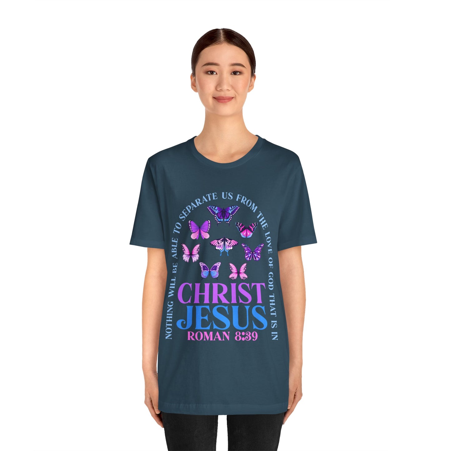 The Love of God in Christ Jesus Shirt – Boho Butterfly Romans 8:39 Faith Tee