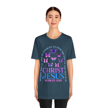 The Love of God in Christ Jesus Shirt – Boho Butterfly Romans 8:39 Faith Tee