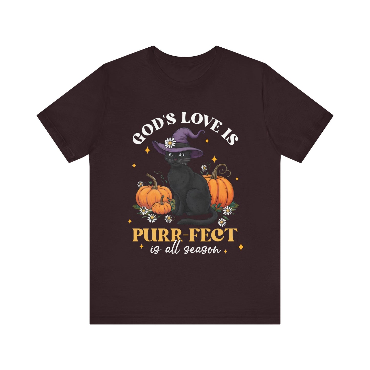 God’s Love Is Purr-fect Shirt – Cute Christian Black Cat Pumpkin Fall Faith Tee