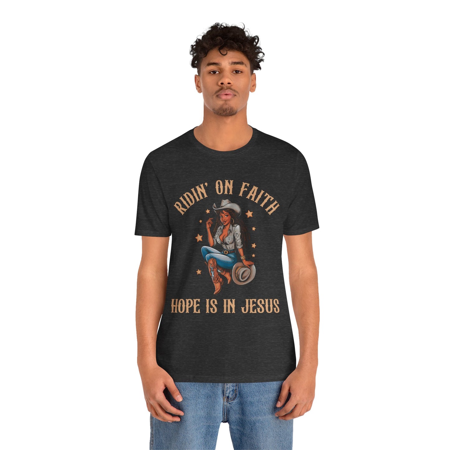 Ridin’ On Faith Cowgirl Shirt – Black Christian Western Jesus Tee