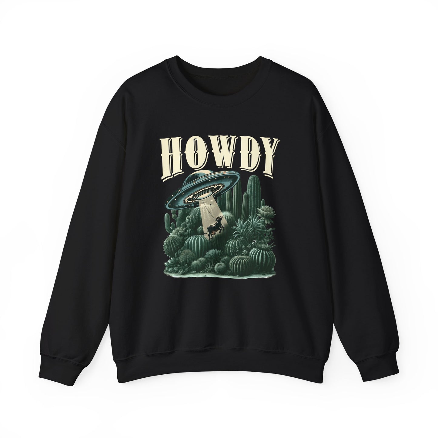 Howdy Cow Abduction Sweatshirt – Western UFO Rodeo Cactus Texas Pullover