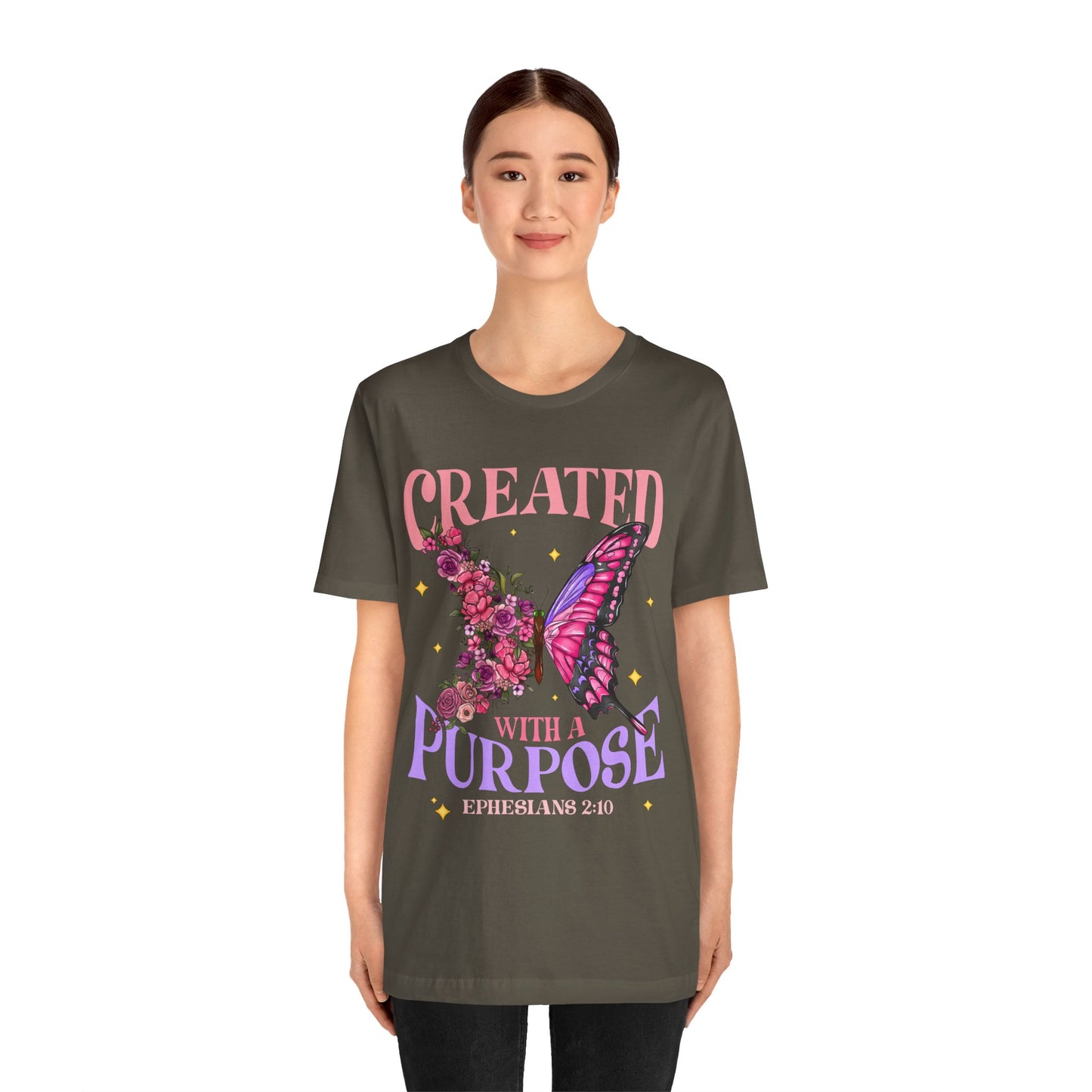Created With a Purpose Shirt – Christian Butterfly Floral Inspirational Faith Tee