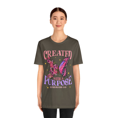 Created With a Purpose Shirt – Christian Butterfly Floral Inspirational Faith Tee