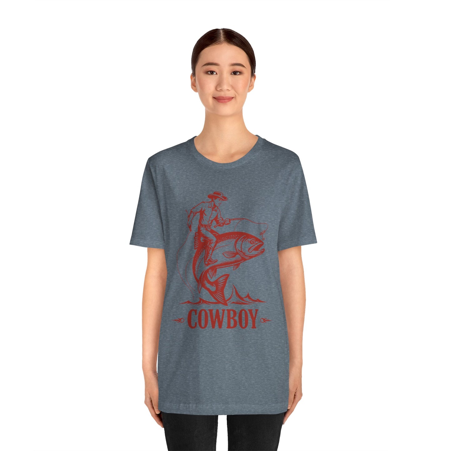 Cowboy Riding a Giant Fish Shirt – Vintage Western Fishing Rodeo Tee