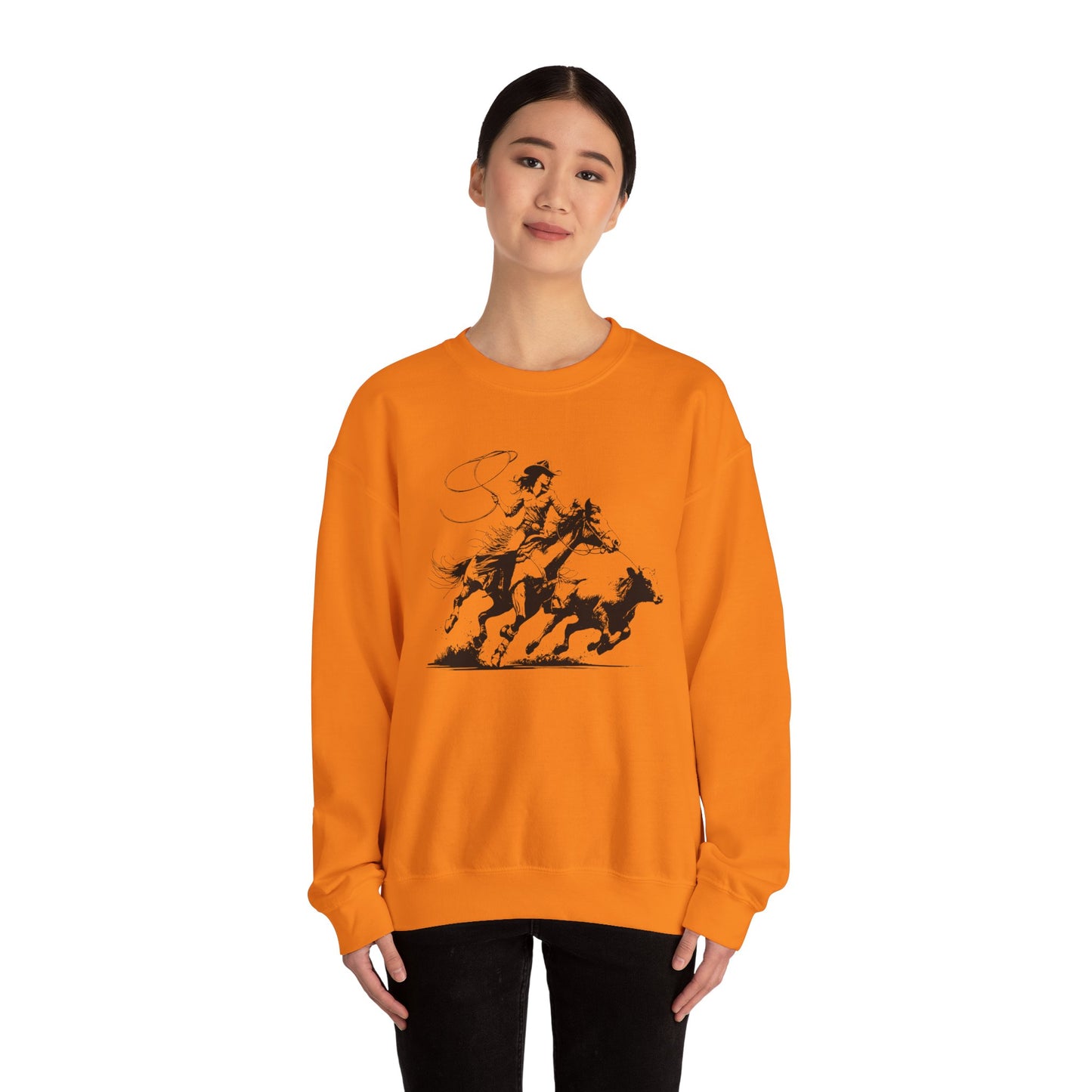 Cowgirl Roping Calf Sweatshirt – Western Horse Rodeo Racing Farm Pullover