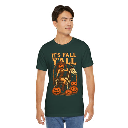 It’s Fall Y’all Shirt – Pumpkin Head Cowgirl Skeleton Horse Western Tee