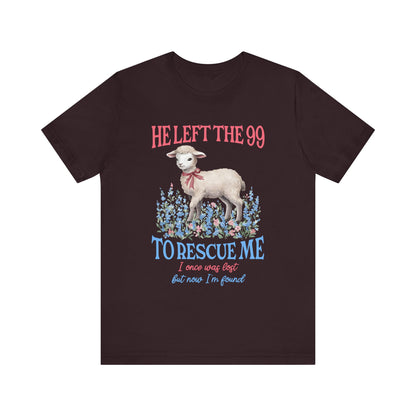 He Left the 99 to Rescue Me Shirt – Christian Lamb Flowers Faith Tee