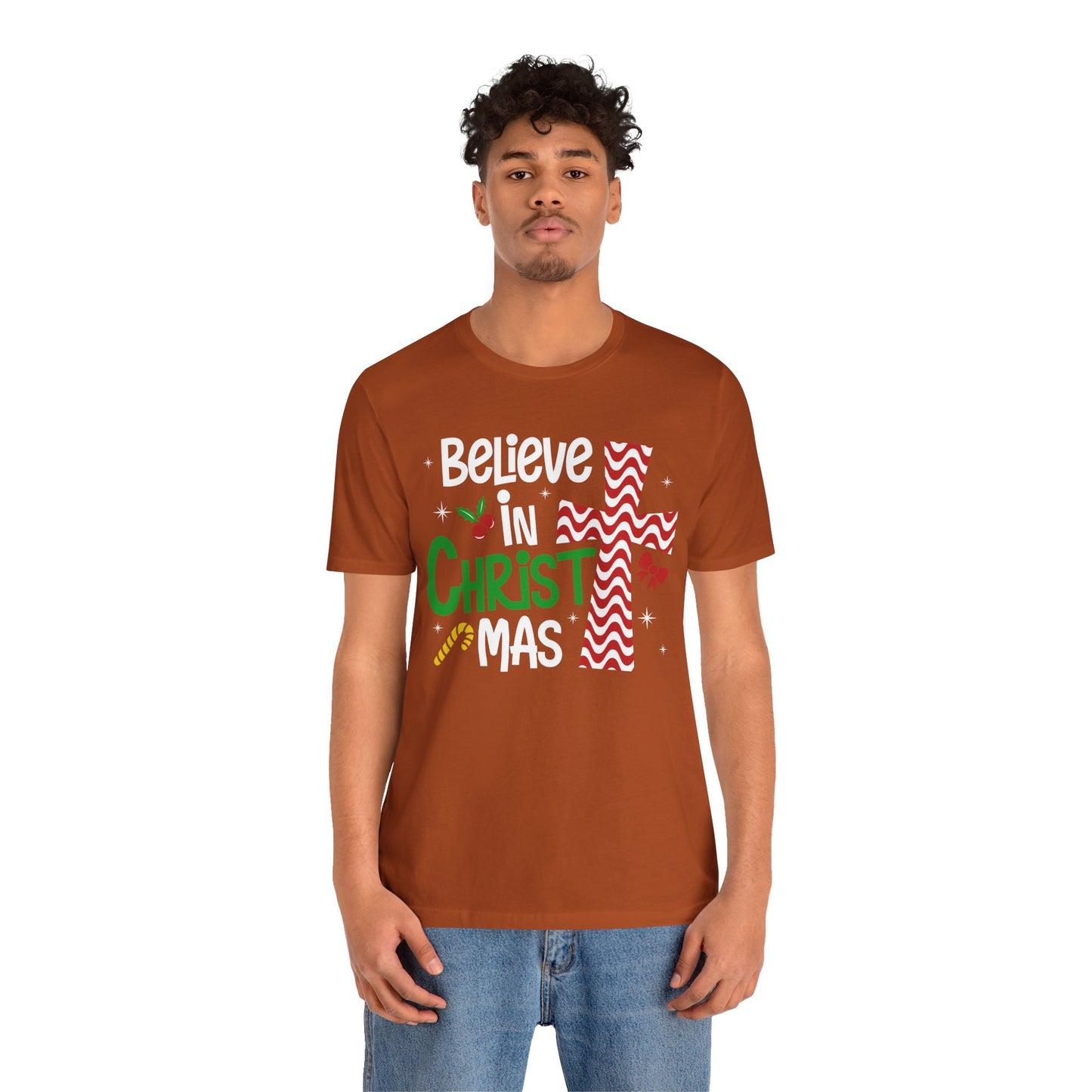 Believe in Christ Christmas Shirt – Christian Faith Jesus Cross Holiday Tee