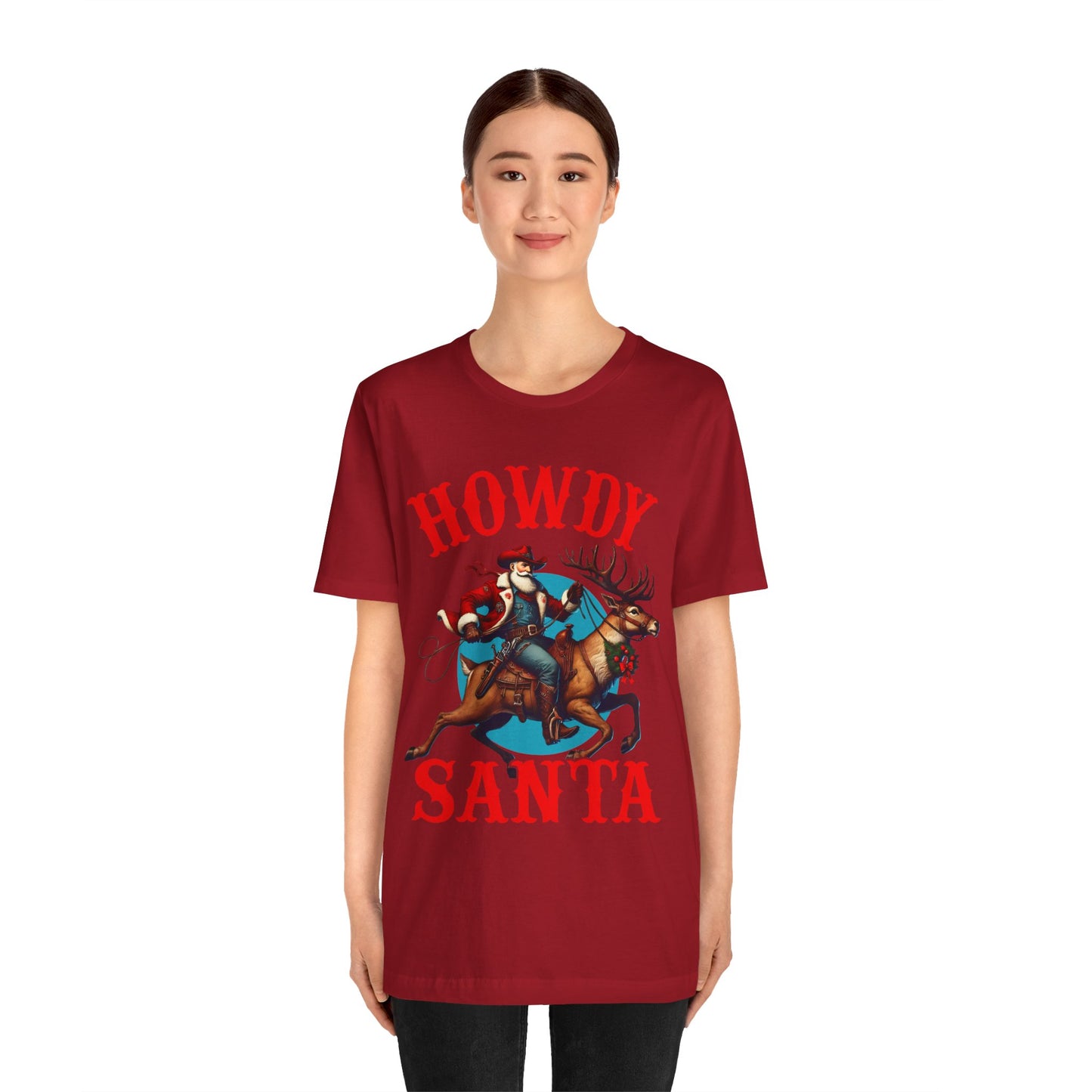 Howdy Santa Shirt – Funny Western Cowboy Riding Reindeer Christmas Rodeo Tee