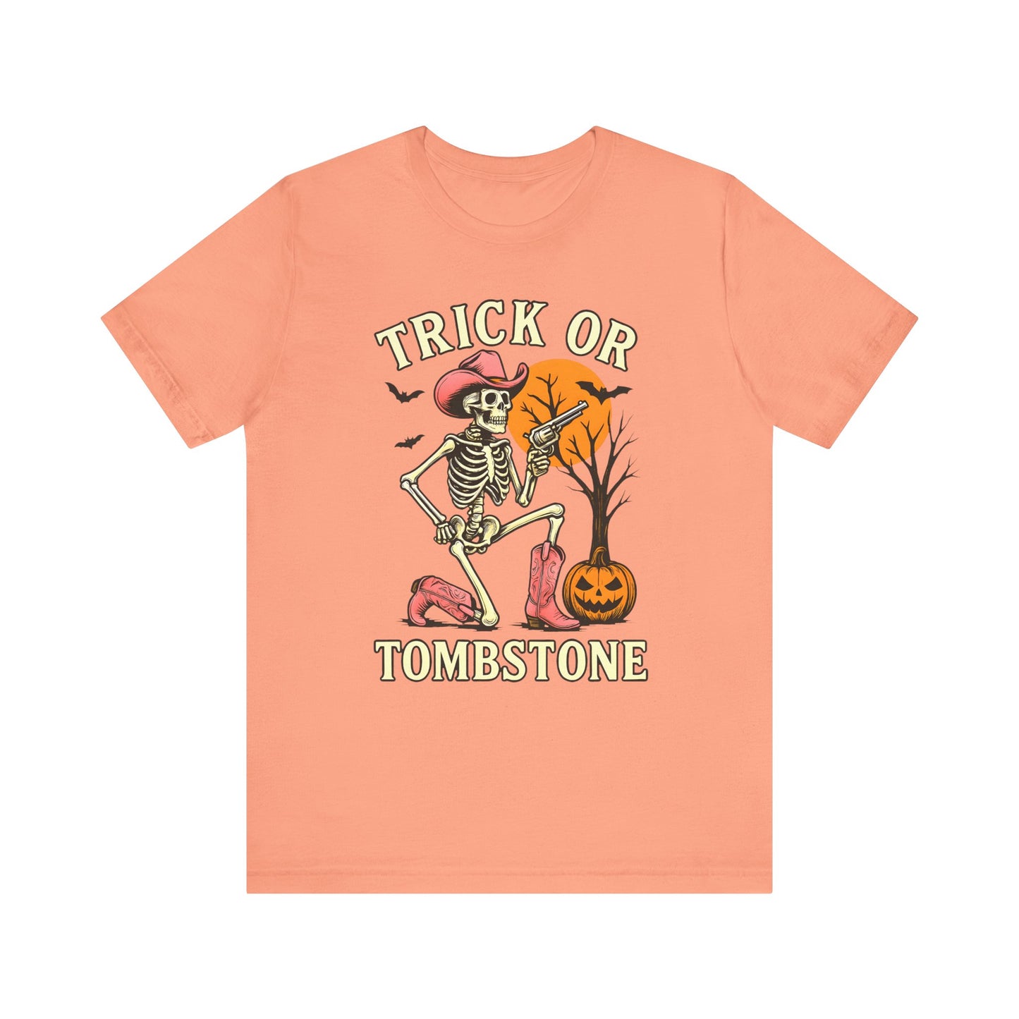 Trick or Tombstone Shirt Funny Skeleton Cowboy Halloween Tee, Spooky Western Rodeo Outfit