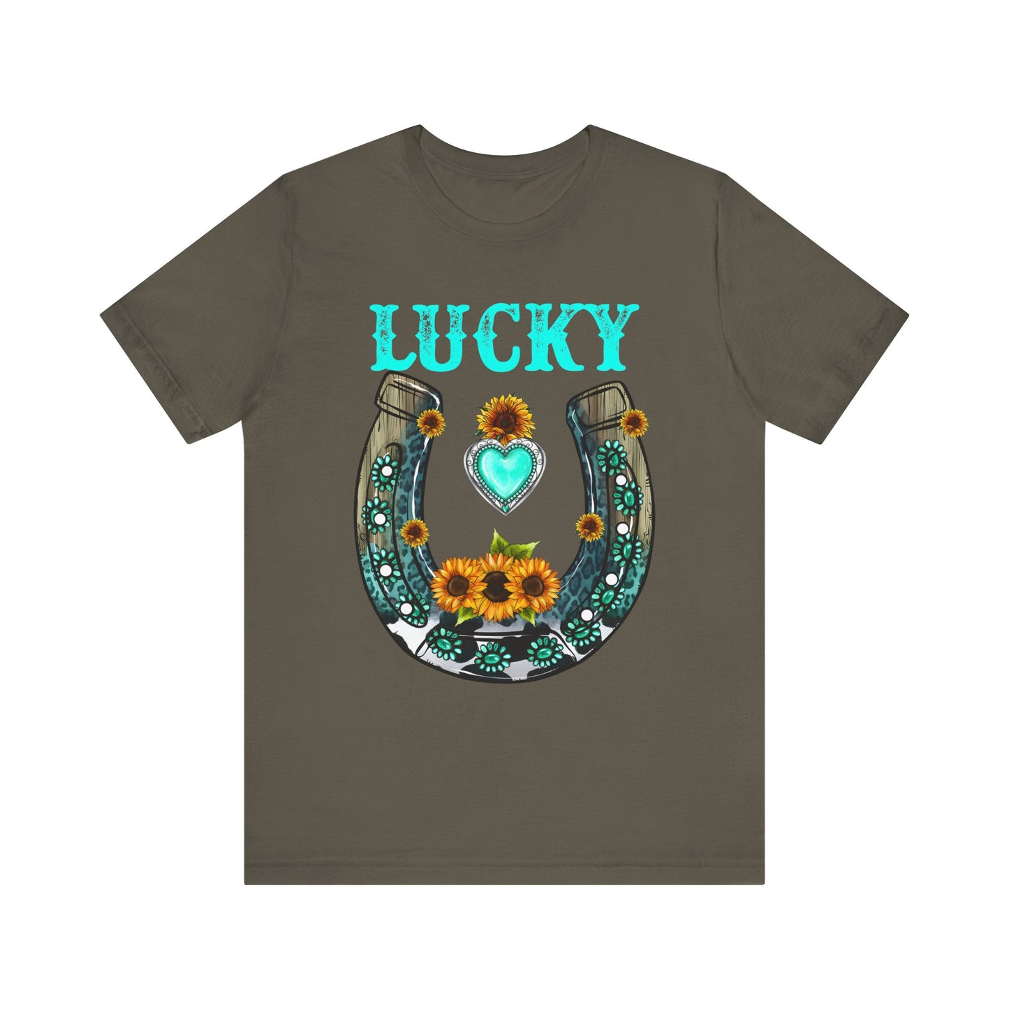 Horse Shoe Lucky Shirt – Western Turquoise Gemstone Texas Sunflowers Tee
