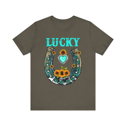 Horse Shoe Lucky Shirt – Western Turquoise Gemstone Texas Sunflowers Tee